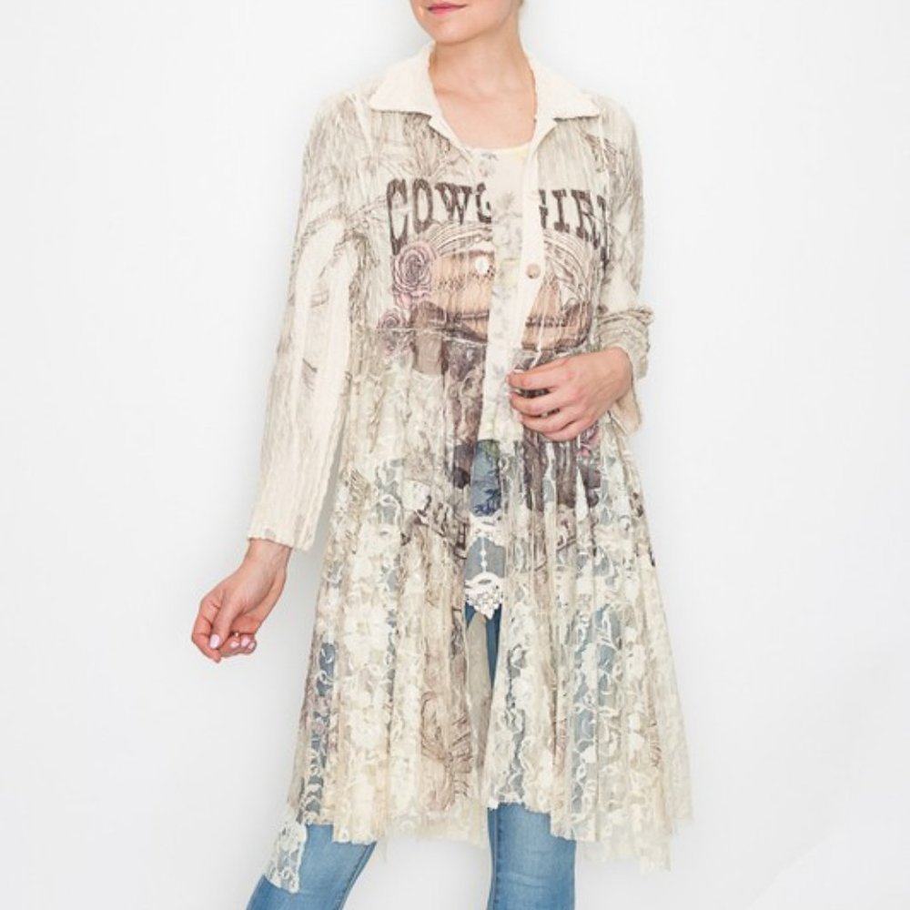 NEW COWBOY HAT CARDIGAN COWGIRL TUFF LACE DUSTER western bohemian sweater SM-3XL - Picture 2 of 8